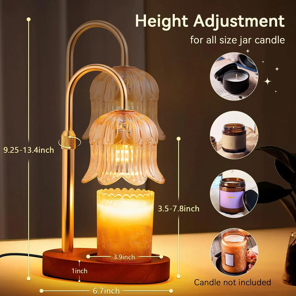 Candle Warmer Lamp with Timer and Dimmer, Adjustable Height Electric Candle Warmer Flower Lamp Wax Melt Warmer for Jar Candles