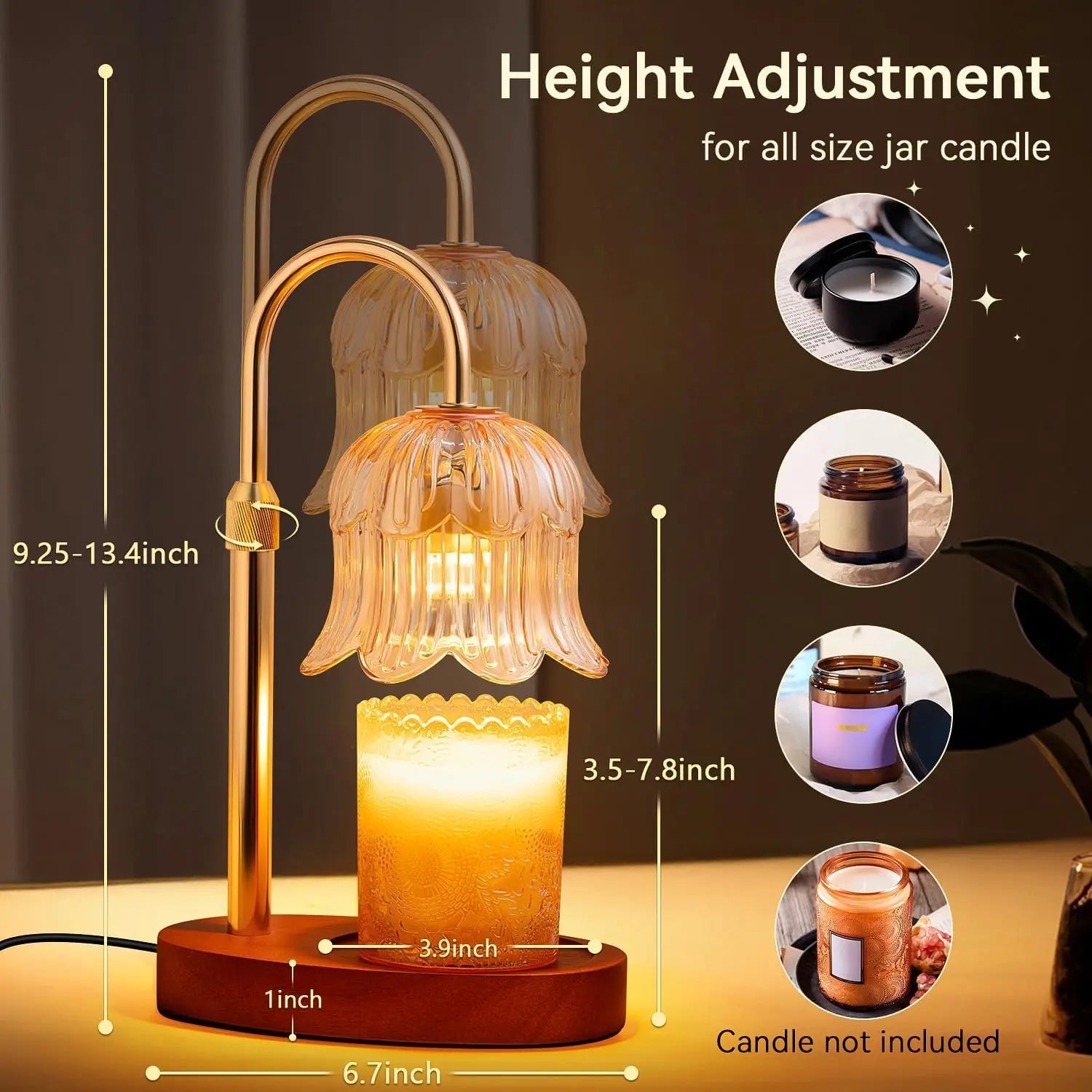 Candle Warmer Lamp with Timer and Dimmer, Adjustable Height Electric Candle Warmer Flower Lamp Wax Melt Warmer for Jar Candles