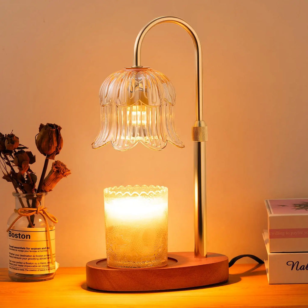 Candle Warmer Lamp with Timer and Dimmer, Adjustable Height Electric Candle Warmer Flower Lamp Wax Melt Warmer for Jar Candles