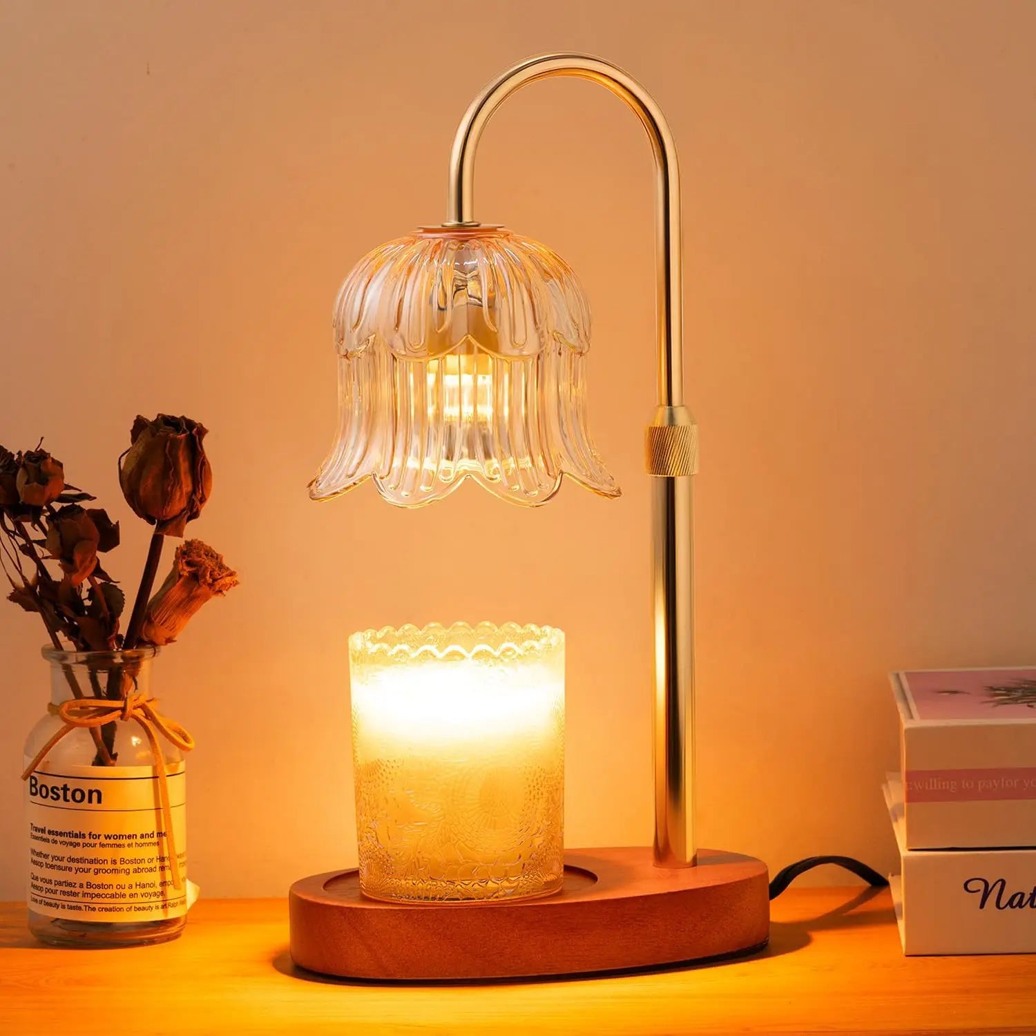 Candle Warmer Lamp with Timer and Dimmer, Adjustable Height Electric Candle Warmer Flower Lamp Wax Melt Warmer for Jar Candles