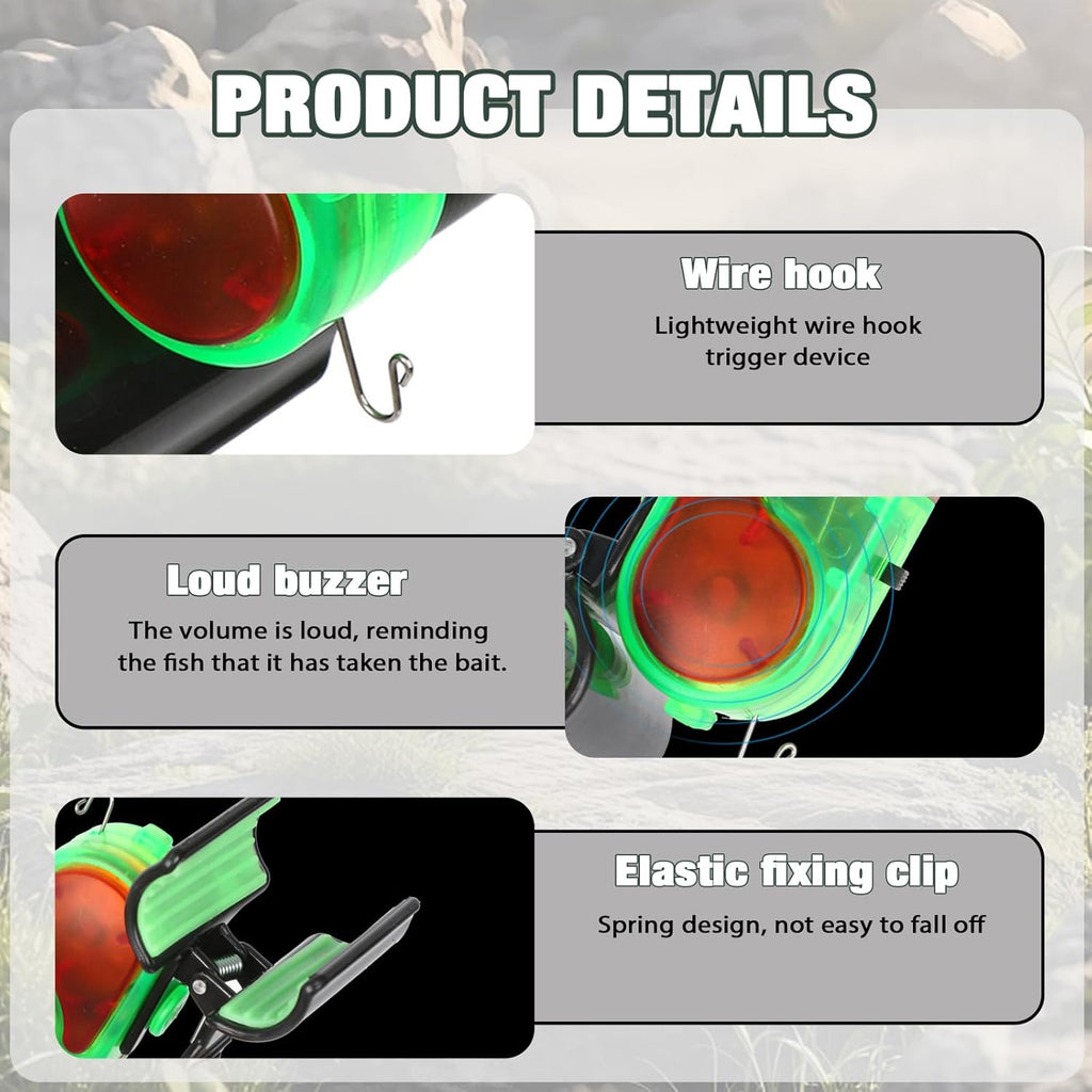 2 Pack Fishing Bite Alarm with Led Light, Bite Alarms for Fishing Poles, Sensitive Smart Electronic Fishing Bells Clip-On