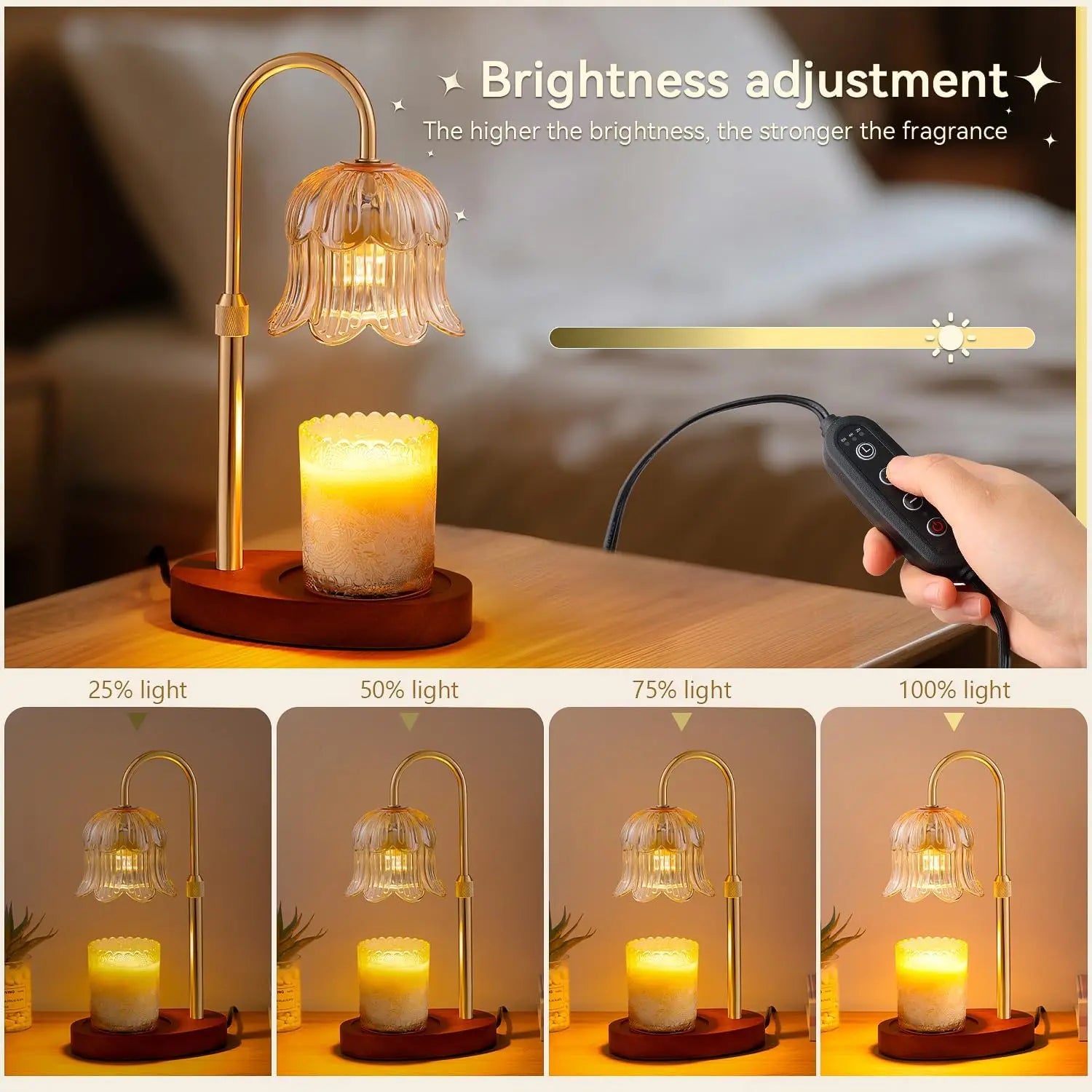 Candle Warmer Lamp with Timer and Dimmer, Adjustable Height Electric Candle Warmer Flower Lamp Wax Melt Warmer for Jar Candles