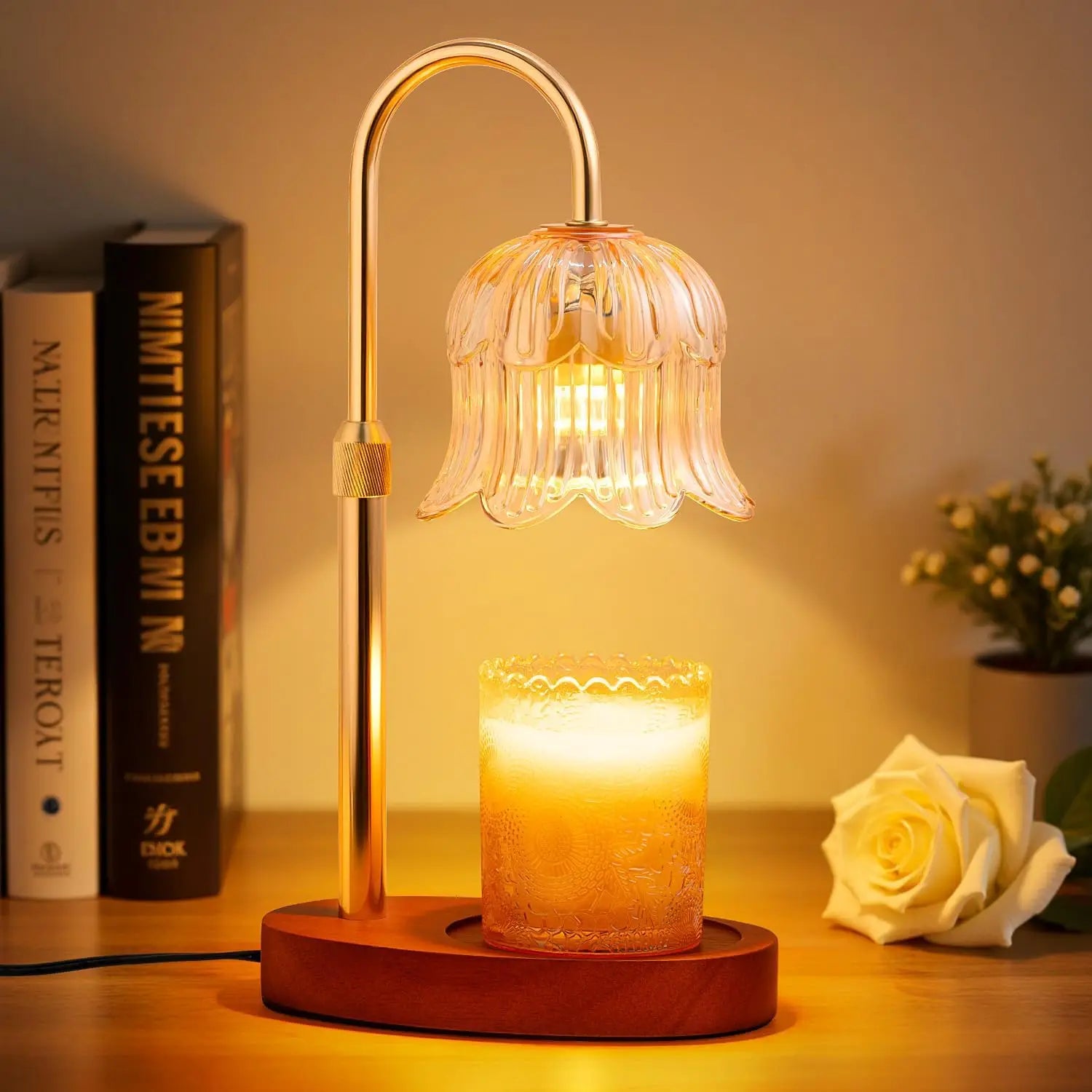 Candle Warmer Lamp with Timer and Dimmer, Adjustable Height Electric Candle Warmer Flower Lamp Wax Melt Warmer for Jar Candles