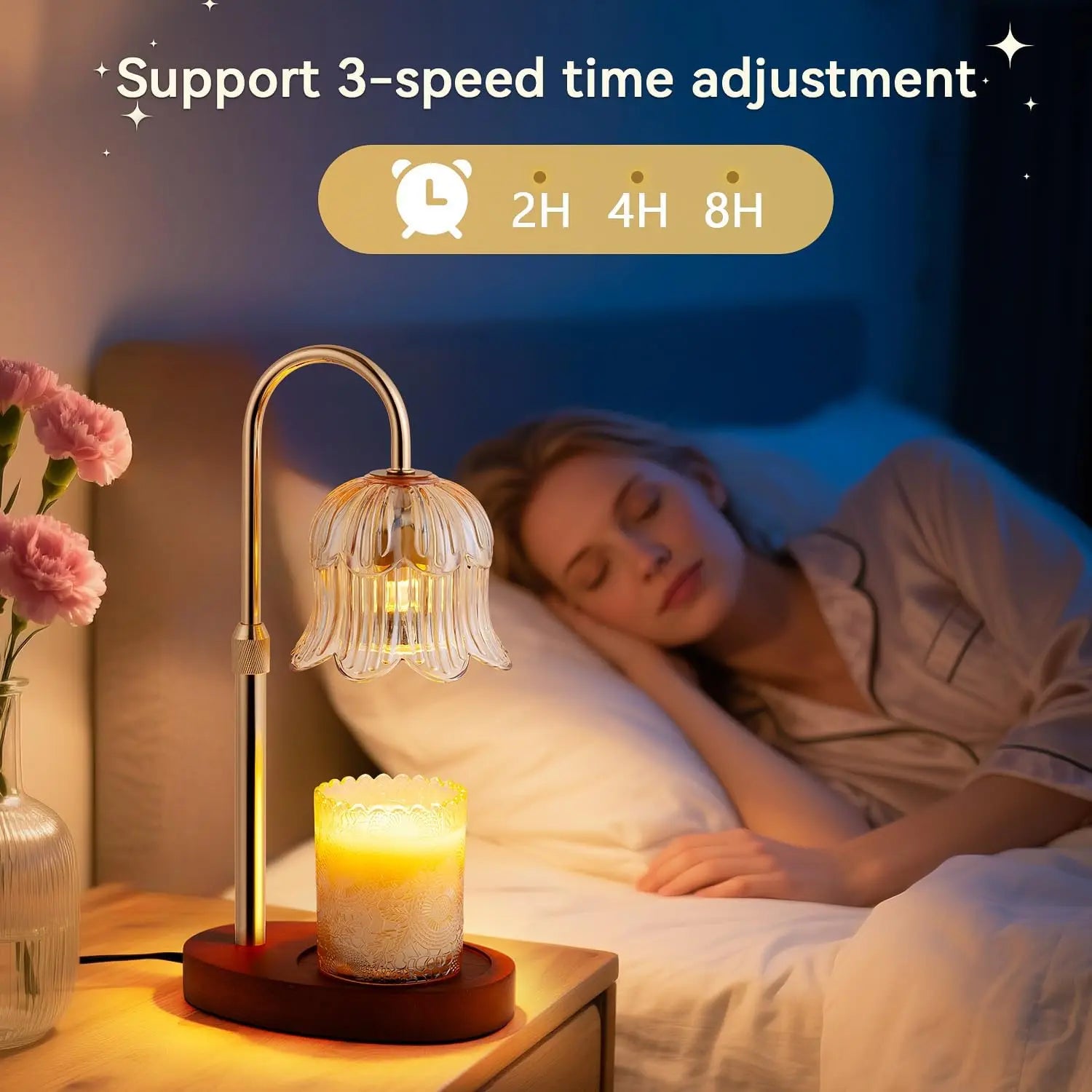 Candle Warmer Lamp with Timer and Dimmer, Adjustable Height Electric Candle Warmer Flower Lamp Wax Melt Warmer for Jar Candles