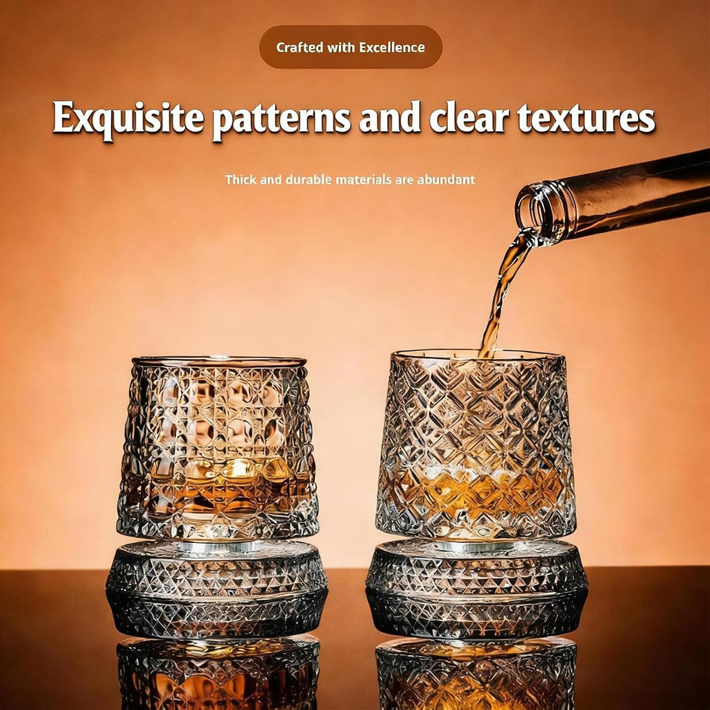 Rotating Whiskey Glass, 360 Degree Spinning Crystal Tumbler for Stress Relief, Heavy Base Kinetic Old Fashioned Glass for Scotch Bourbon, Unique Gift for Men Dad Husband on Birthday