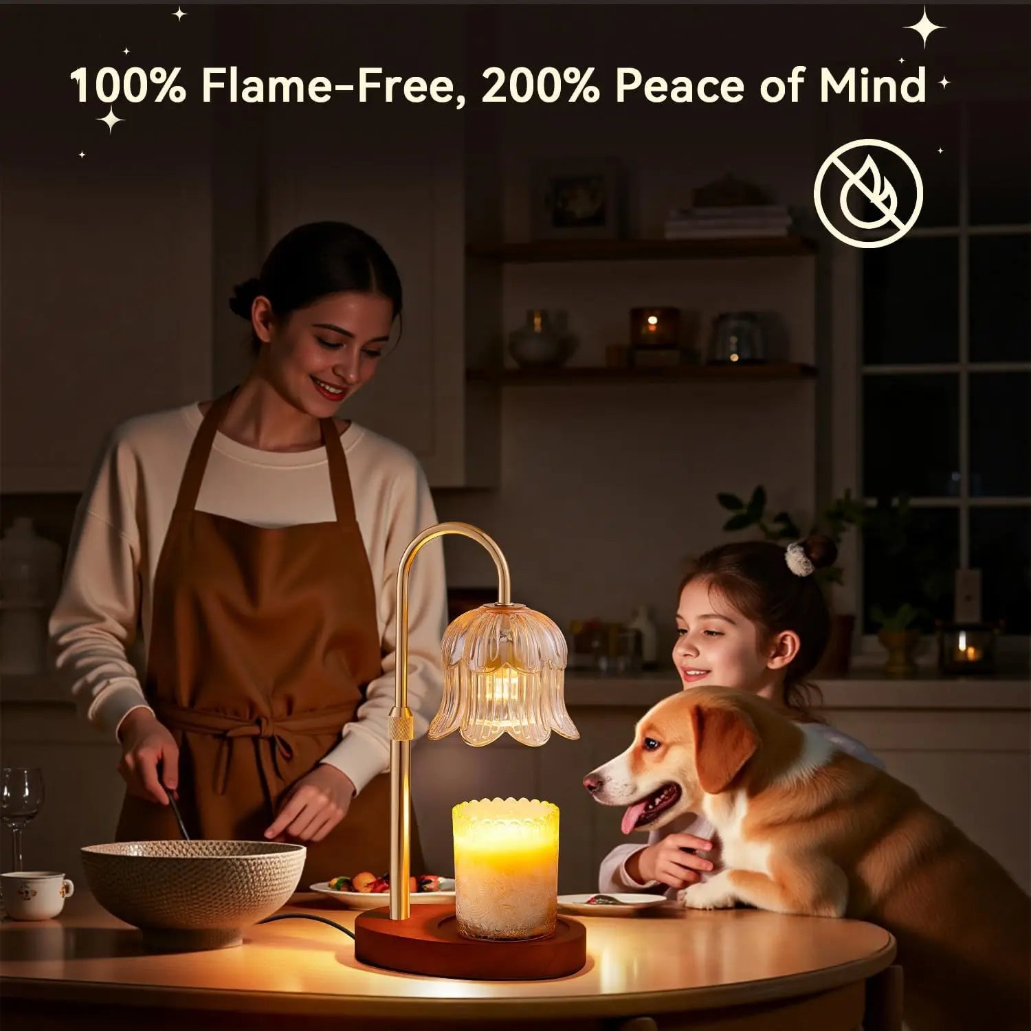 Candle Warmer Lamp with Timer and Dimmer, Adjustable Height Electric Candle Warmer Flower Lamp Wax Melt Warmer for Jar Candles